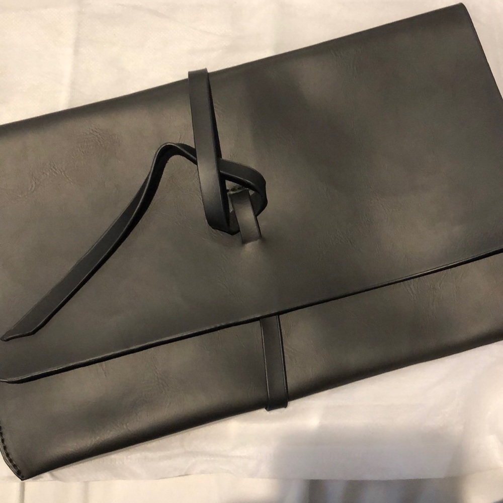 Faux black leather envelope clutch purse